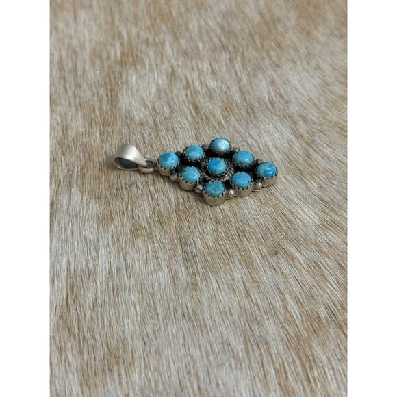 Native American SW Sterling Silver Blue Turquoise Multistone Cluster Pendant - Picture 3 of 8
